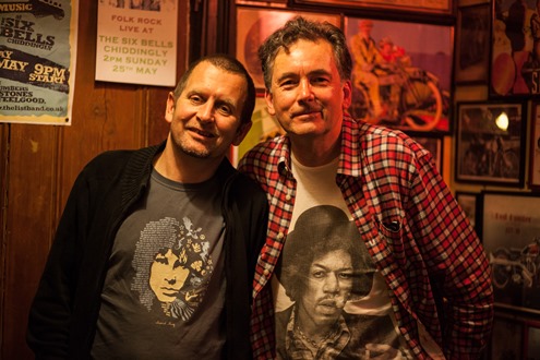 With Rupert Cobb and our rock stars who died at 27 T-shirts - The Six Bells - Photo: Andrea Hunnisett