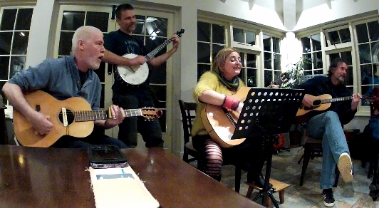 John, Banjo Dave and I help Helga out on her version of Me and Bobby McGee - 2/03/14