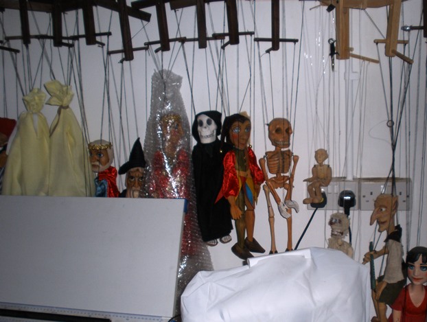 Some of Tony's other puppets just hanging around and watching the filming